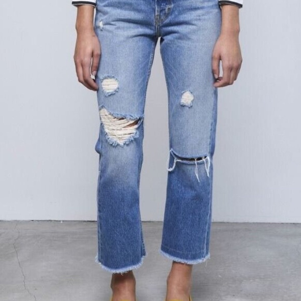 B SIDES Blue Boyfriend Jeans Distressed